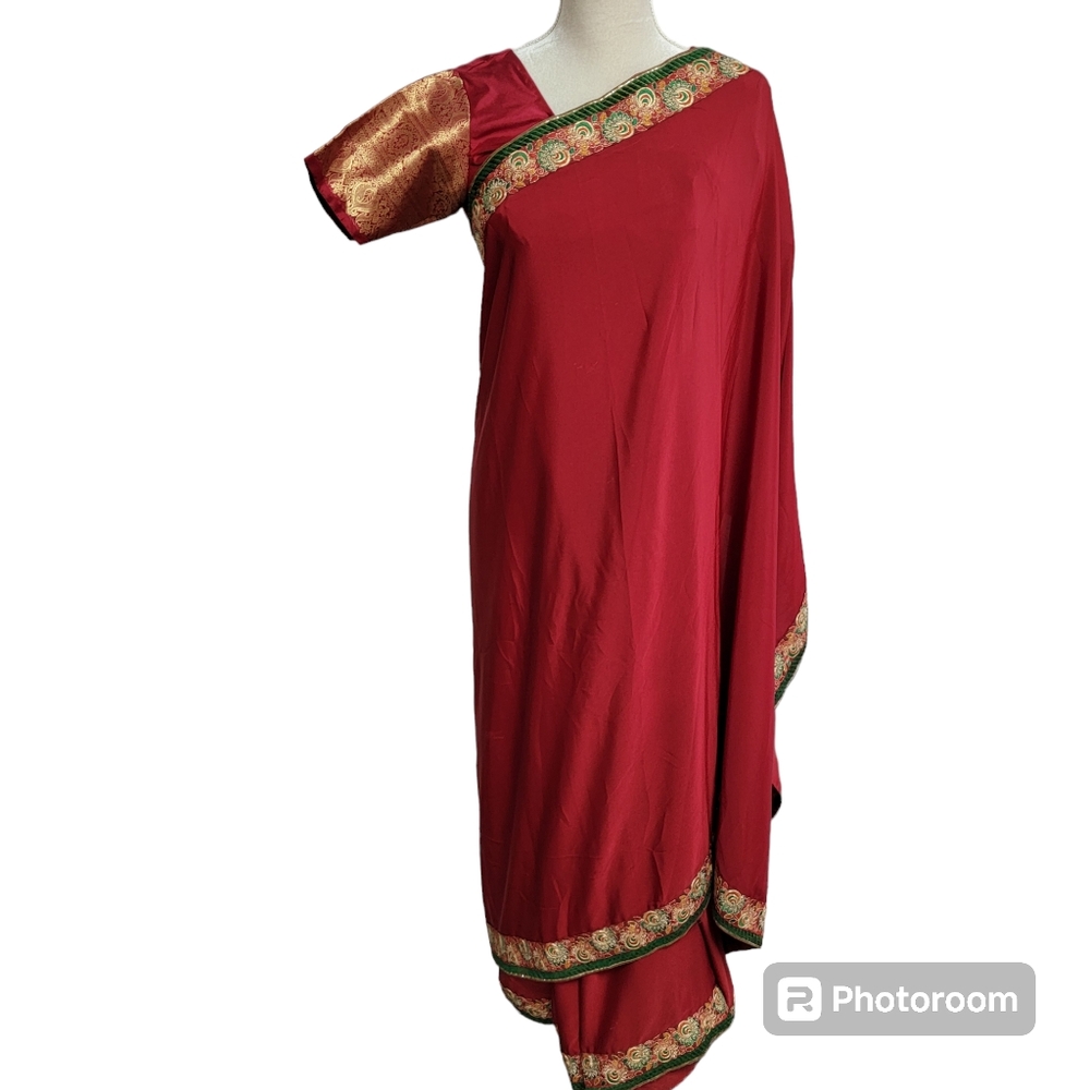 Red, gold, green silk saree/sari for party or wedding